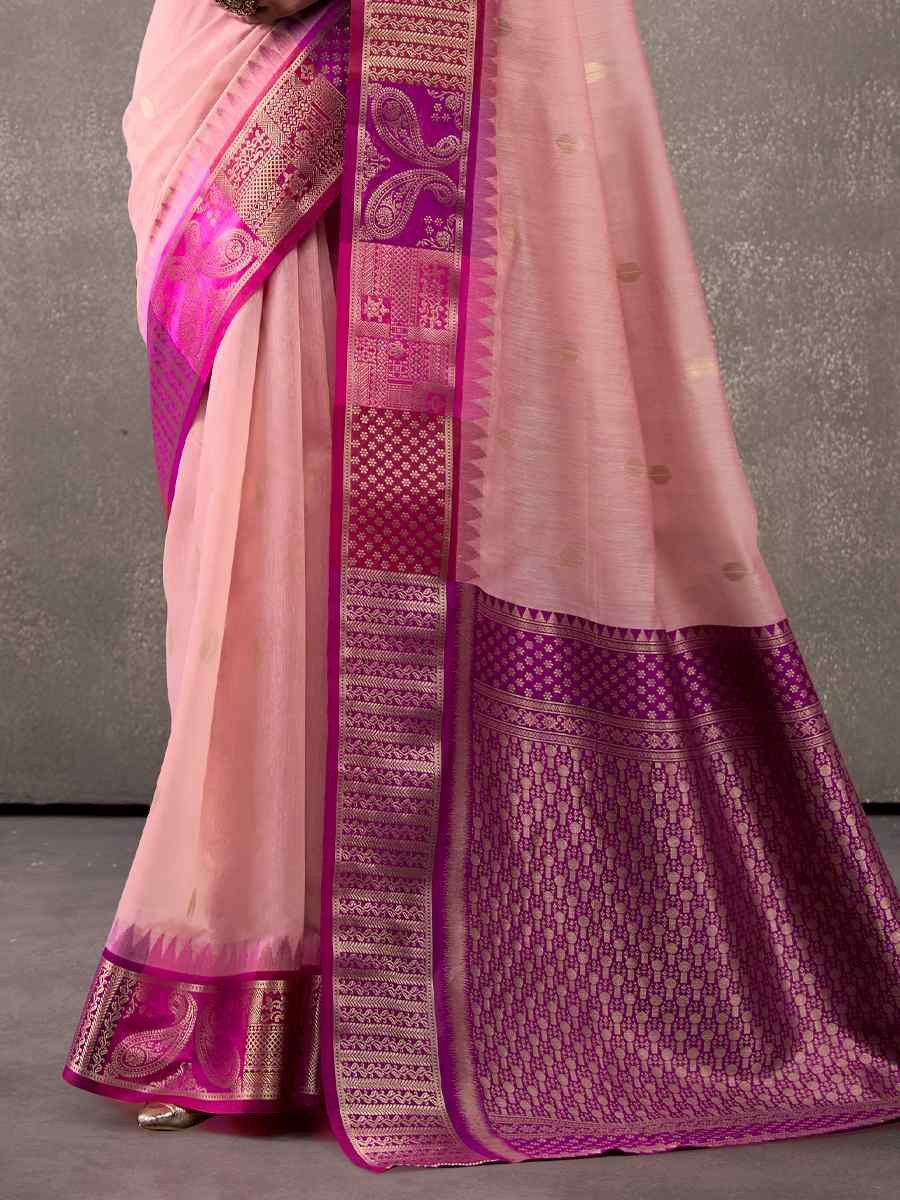 Pink Modal Cotton Handwoven Festival Wedding Fancy Heavy Border Saree