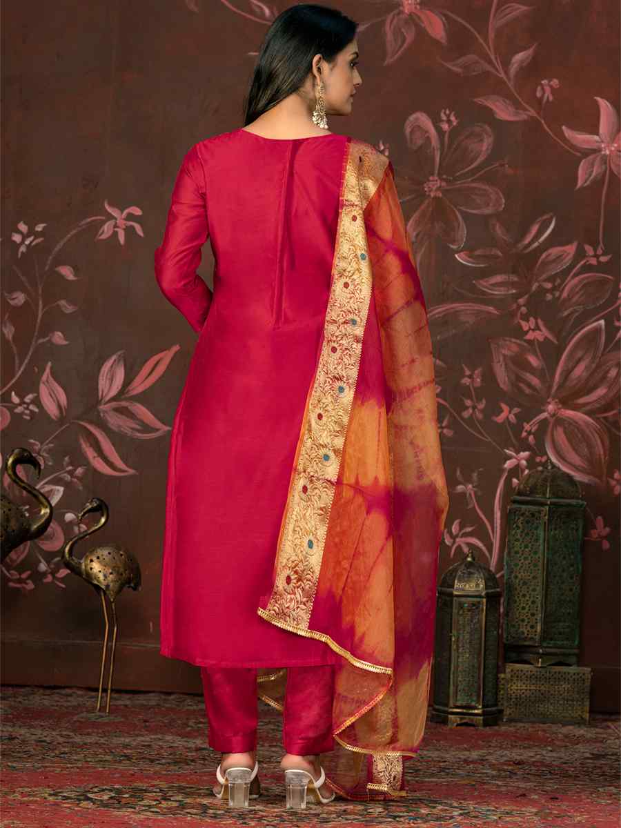 Pink Modal Cotton Jacquard Embroidered Casual Festival Pant Salwar Kameez
