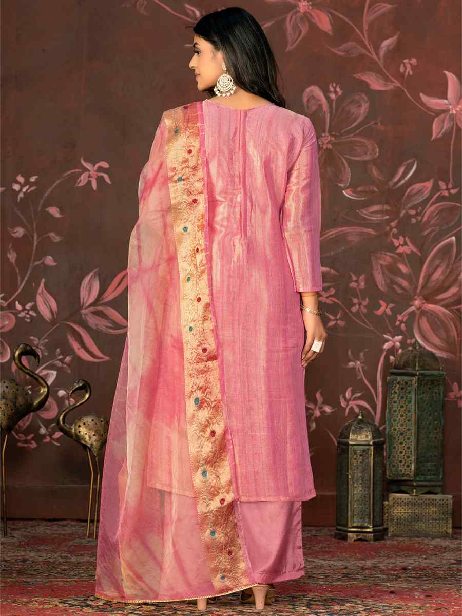 Pink Modal Cotton Jacquard Embroidered Casual Festival Pant Salwar Kameez
