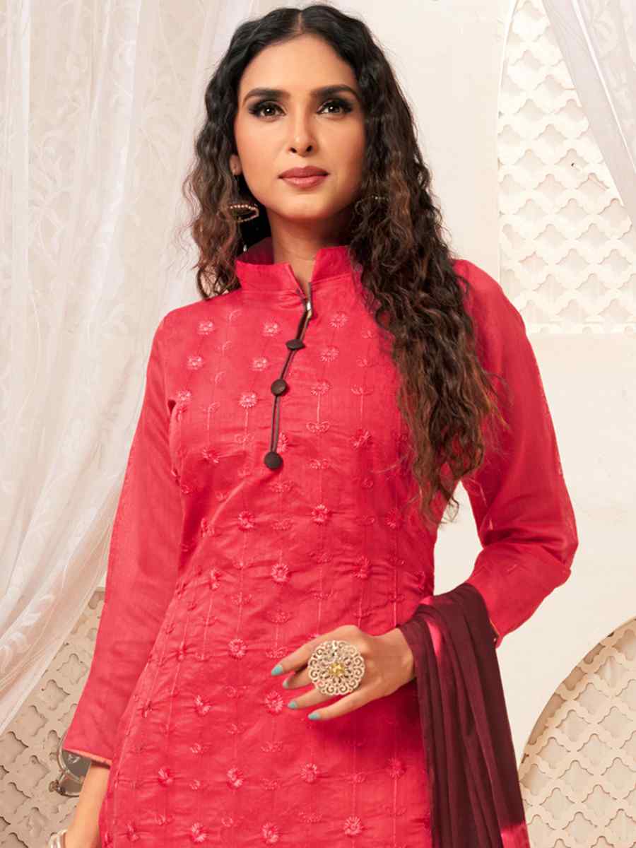 Pink Modal Silk Embroidered Casual Festival Pant Salwar Kameez