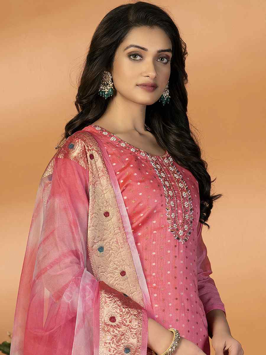 Pink Modal Silk Embroidered Casual Festival Pant Salwar Kameez