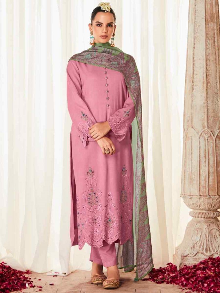 Pink Modal Silk Embroidered Festival Wedding Sharara Pant Salwar Kameez