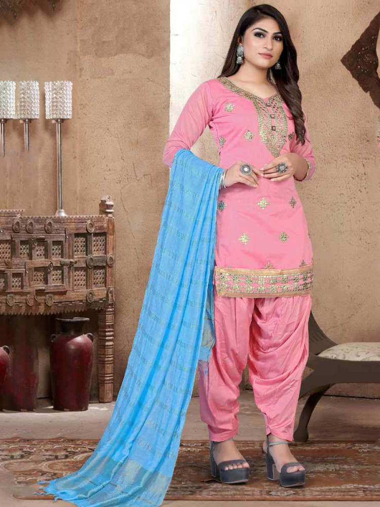 Pink Model Chanderi Embroidered Festival Wedding Patiala Salwar Kameez