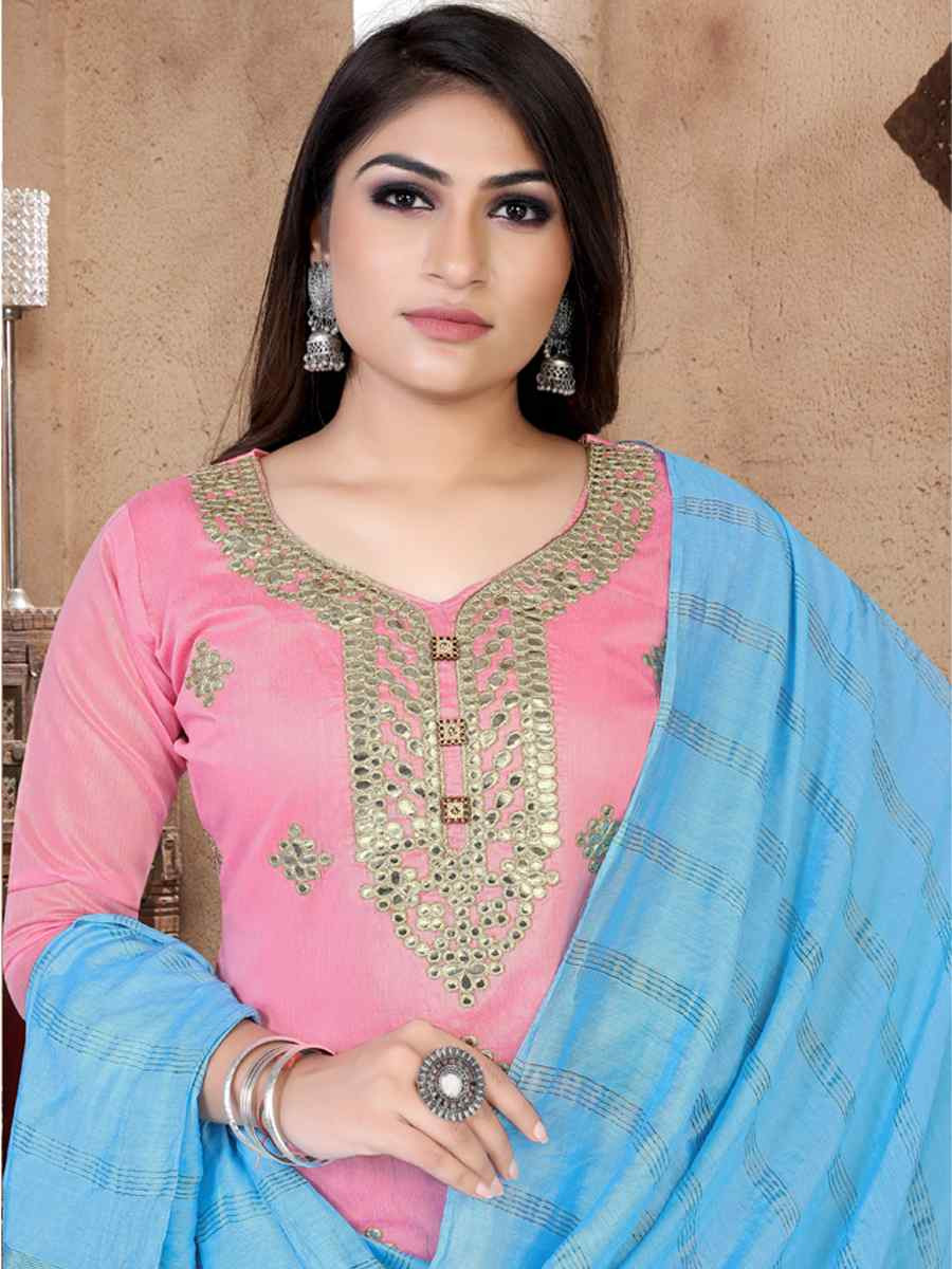Pink Model Chanderi Embroidered Festival Wedding Patiala Salwar Kameez