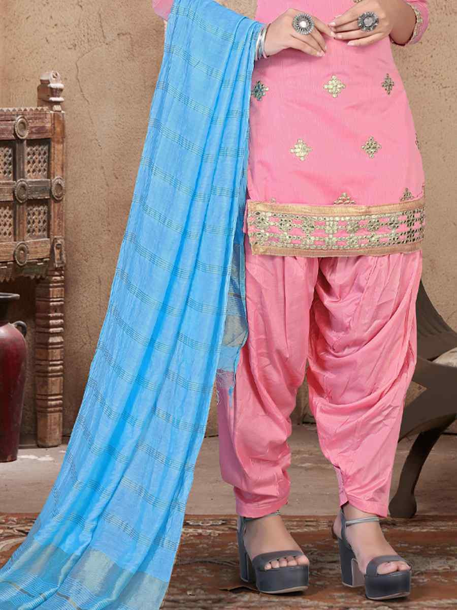 Pink Model Chanderi Embroidered Festival Wedding Patiala Salwar Kameez