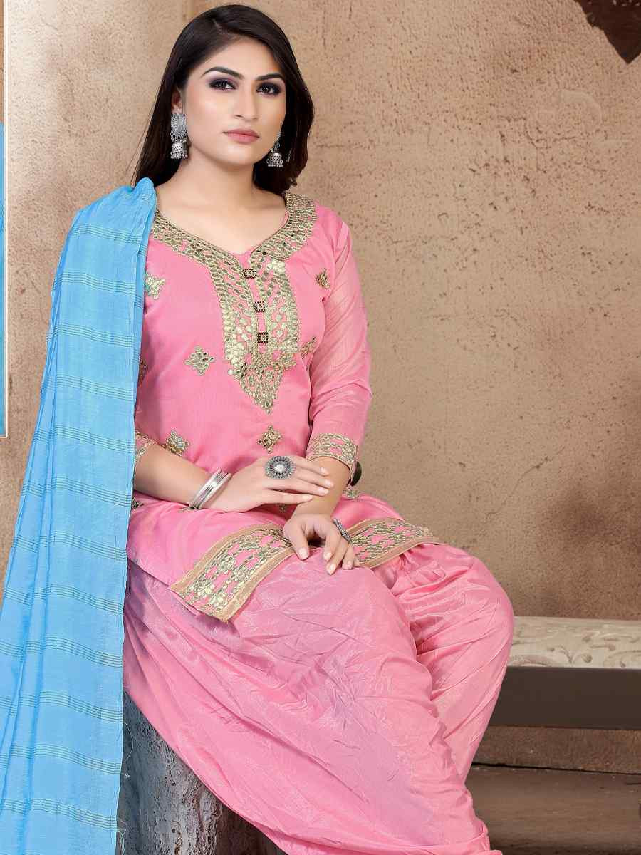 Pink Model Chanderi Embroidered Festival Wedding Patiala Salwar Kameez