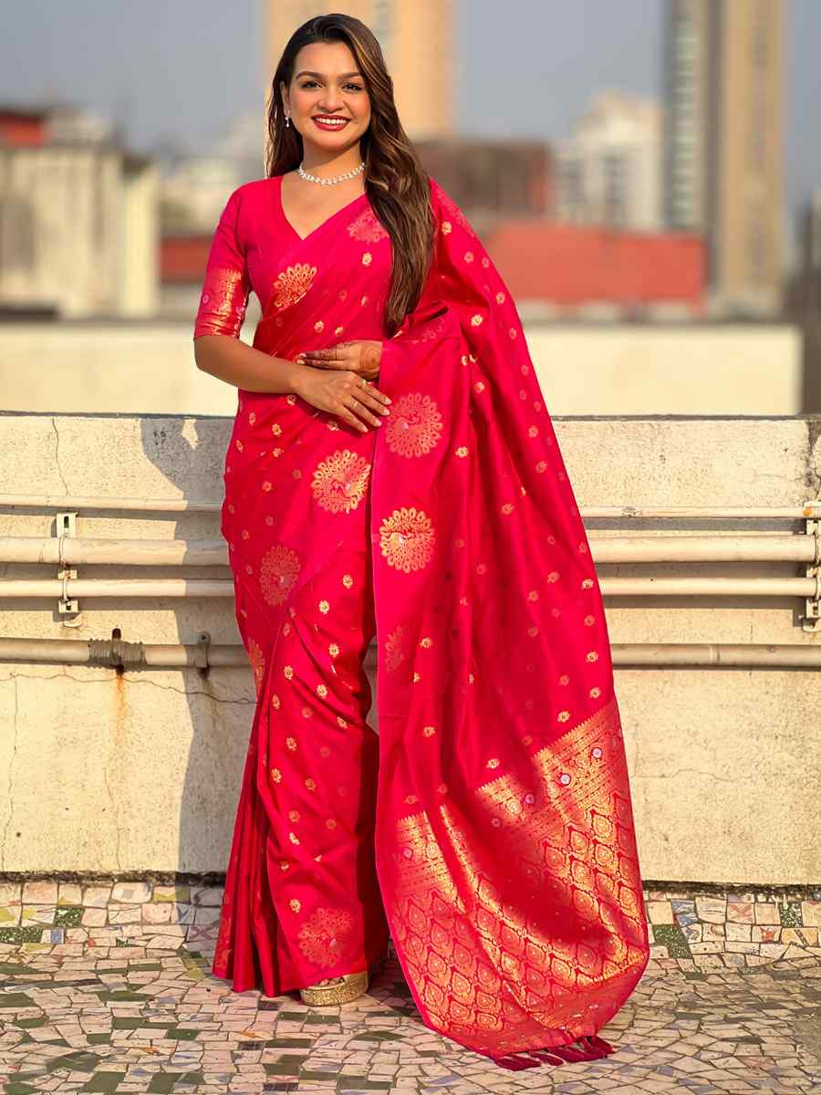 Pink Moonga Silk Handwoven Festival Wedding Heavy Border Saree