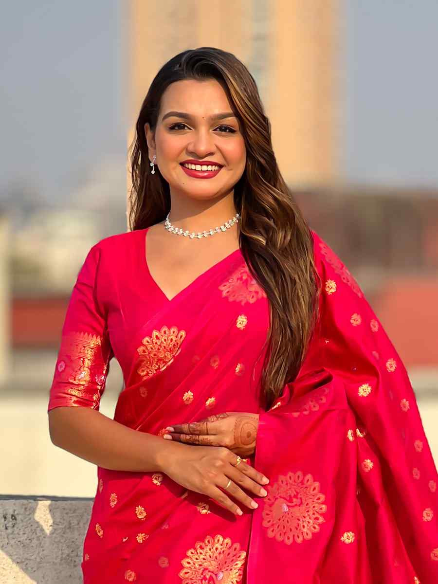 Pink Moonga Silk Handwoven Festival Wedding Heavy Border Saree