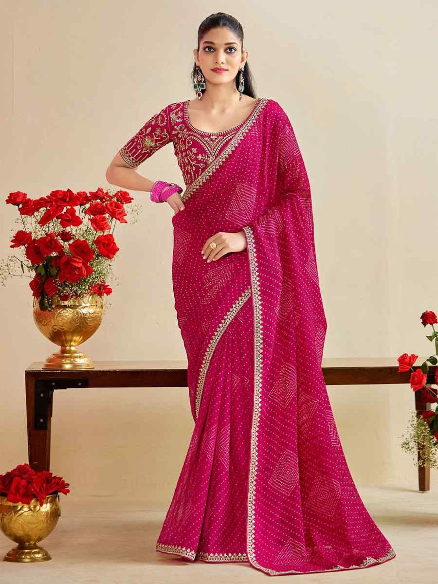 Pink Moss Chiffon Embroidery Party Bridal Reception Festival Wedding Fancy Heavy Border Saree