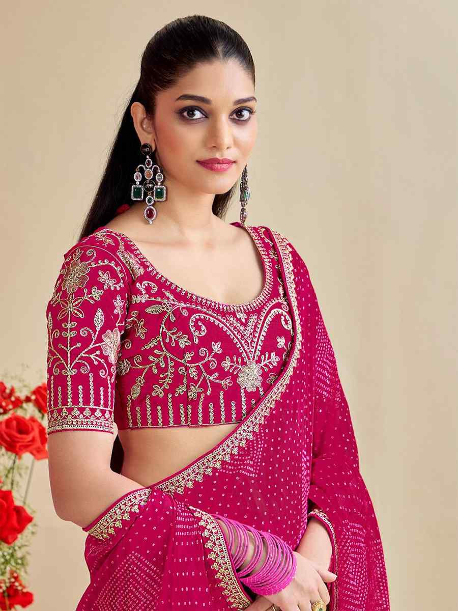 Pink Moss Chiffon Embroidery Party Bridal Reception Festival Wedding Fancy Heavy Border Saree