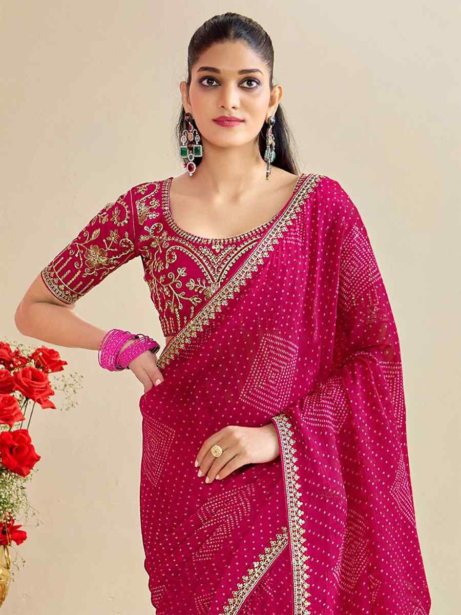 Pink Moss Chiffon Embroidery Party Bridal Reception Festival Wedding Fancy Heavy Border Saree