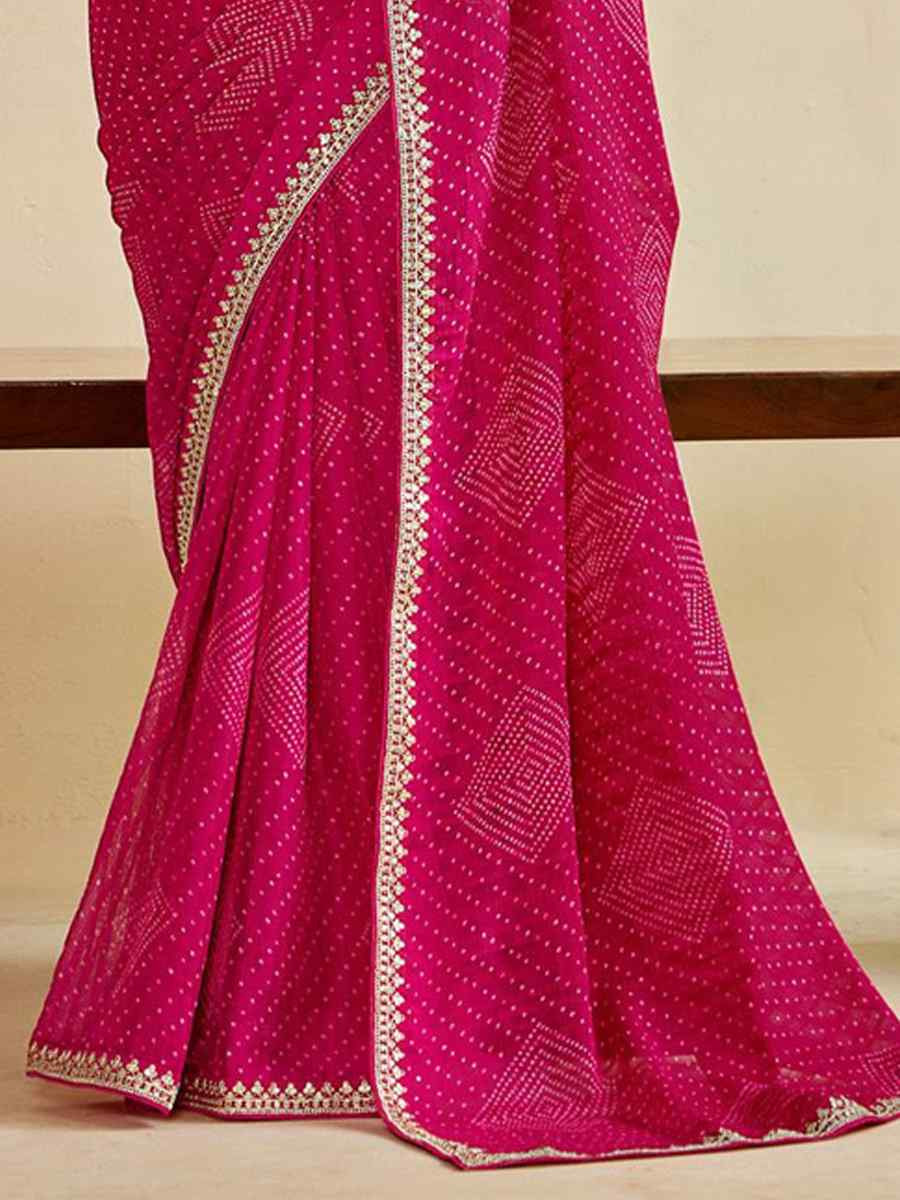 Pink Moss Chiffon Embroidery Party Bridal Reception Festival Wedding Fancy Heavy Border Saree