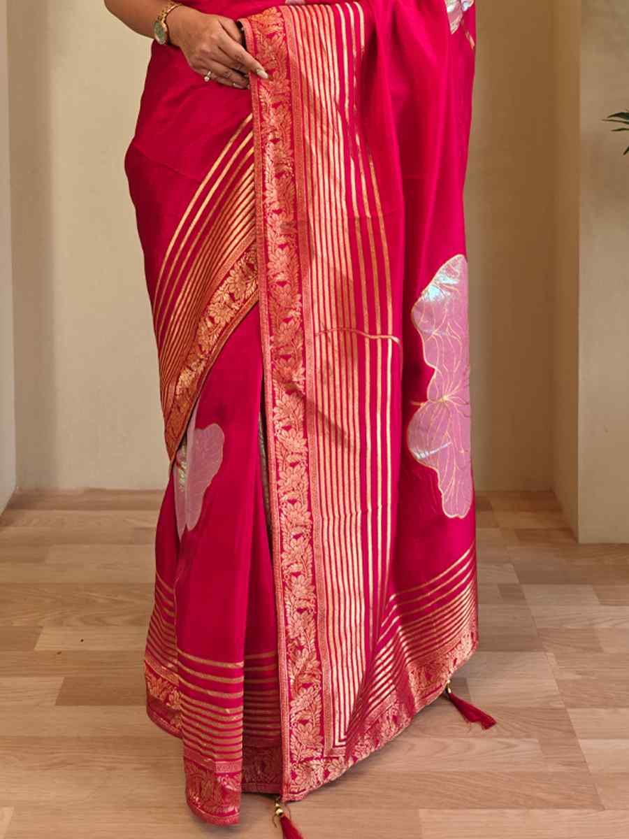 Pink Munga Silk Handwoven Festival Wedding Fancy Heavy Border Saree