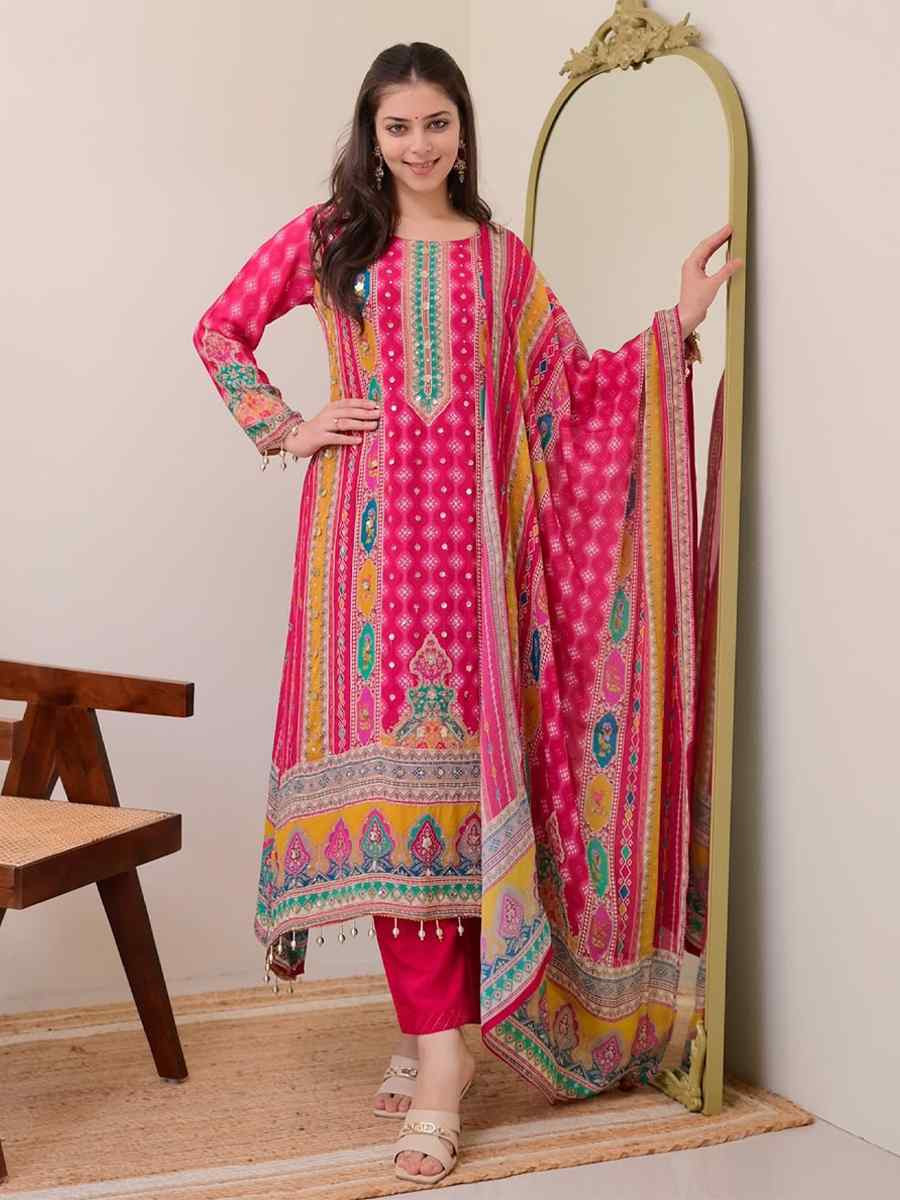 Pink Muslin Cotton Embroidered Festival Casual Pant Salwar Kameez