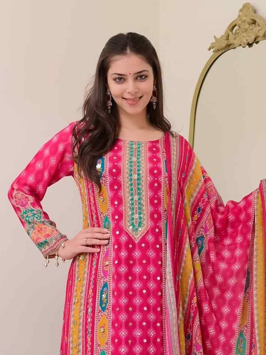 Pink Muslin Cotton Embroidered Festival Casual Pant Salwar Kameez