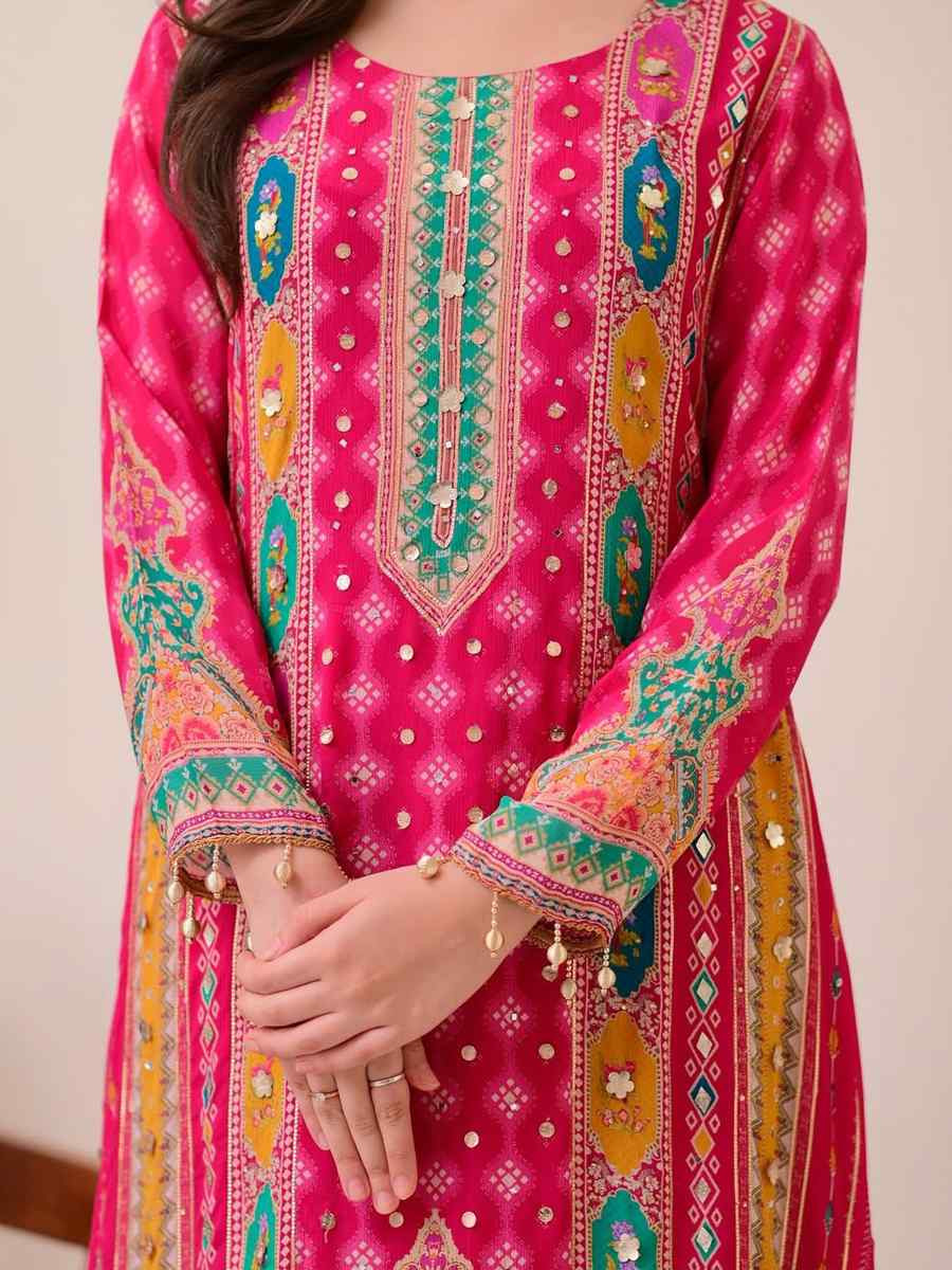 Pink Muslin Cotton Embroidered Festival Casual Pant Salwar Kameez