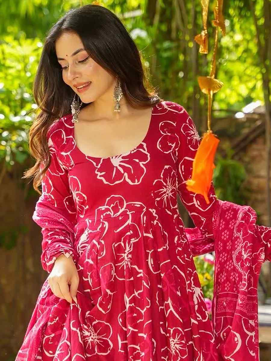 Pink Muslin Cotton Printed Party Wedding Festival Casual Ready Anarkali Salwar Kameez