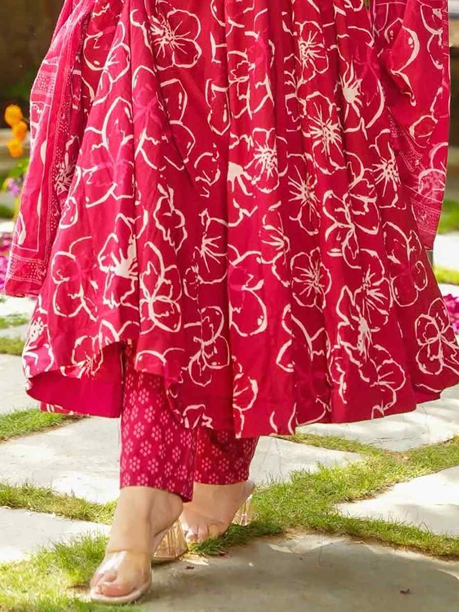 Pink Muslin Cotton Printed Party Wedding Festival Casual Ready Anarkali Salwar Kameez