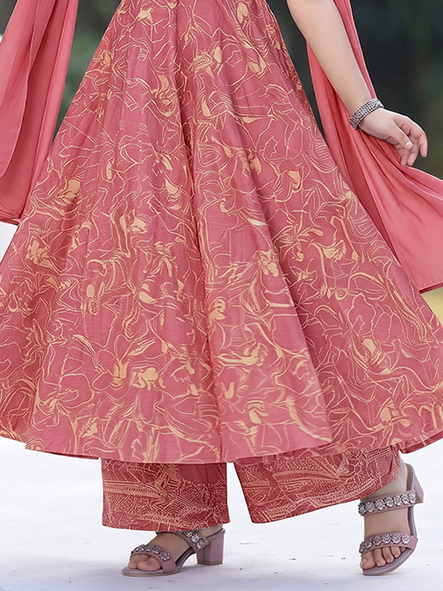 Pink Muslin Printed Ethnic Casual Festival Party Wedding Gown