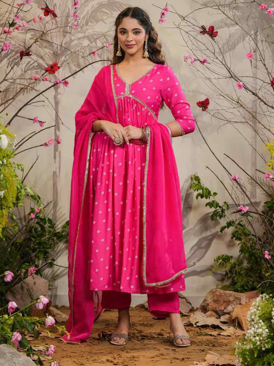 Pink Muslin Silk Embroidered Festival Casual Ready Pant Salwar Kameez