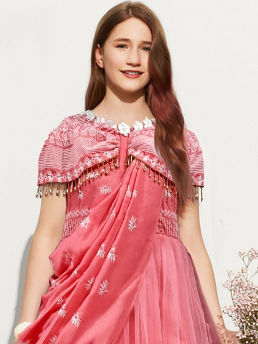 Pink Muslin Soft Net Embroidered Festival Wedding Salwars Girls Wear