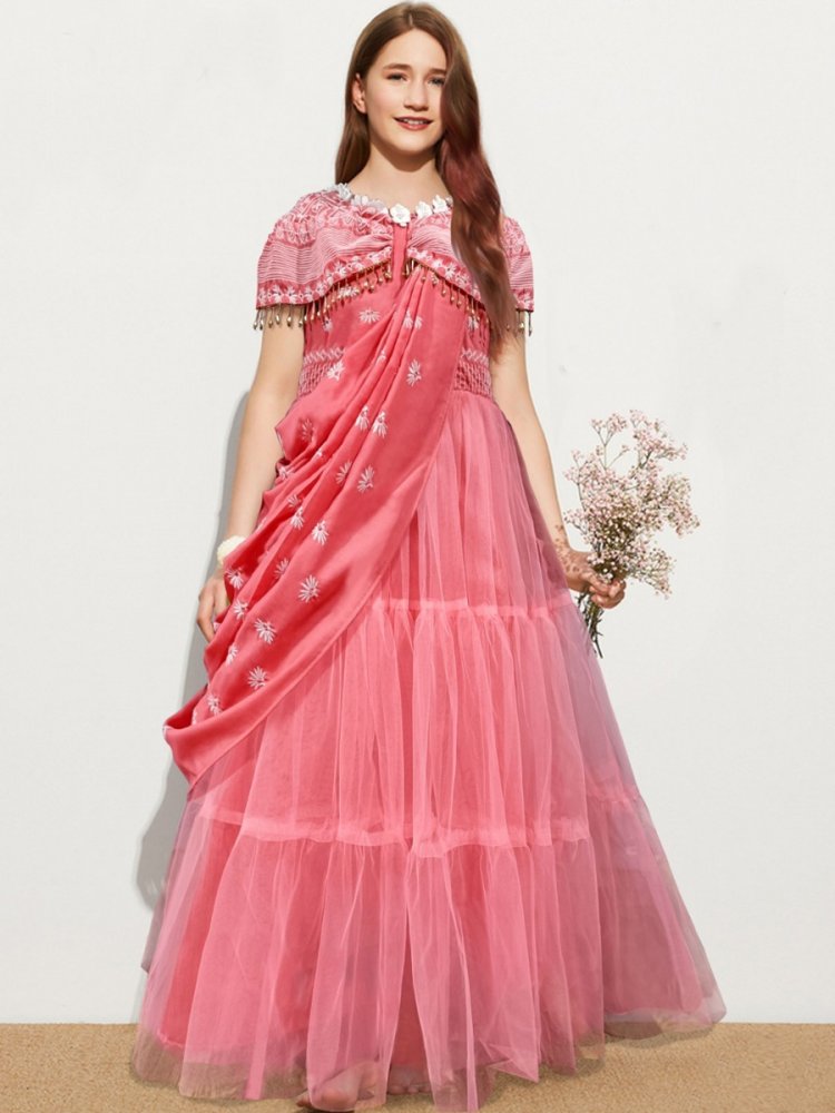 Pink Muslin Soft Net Embroidered Festival Wedding Salwars Girls Wear