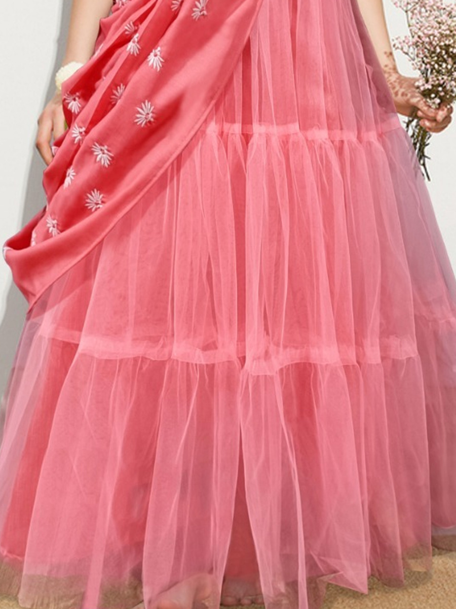 Pink Muslin Soft Net Embroidered Festival Wedding Salwars Girls Wear