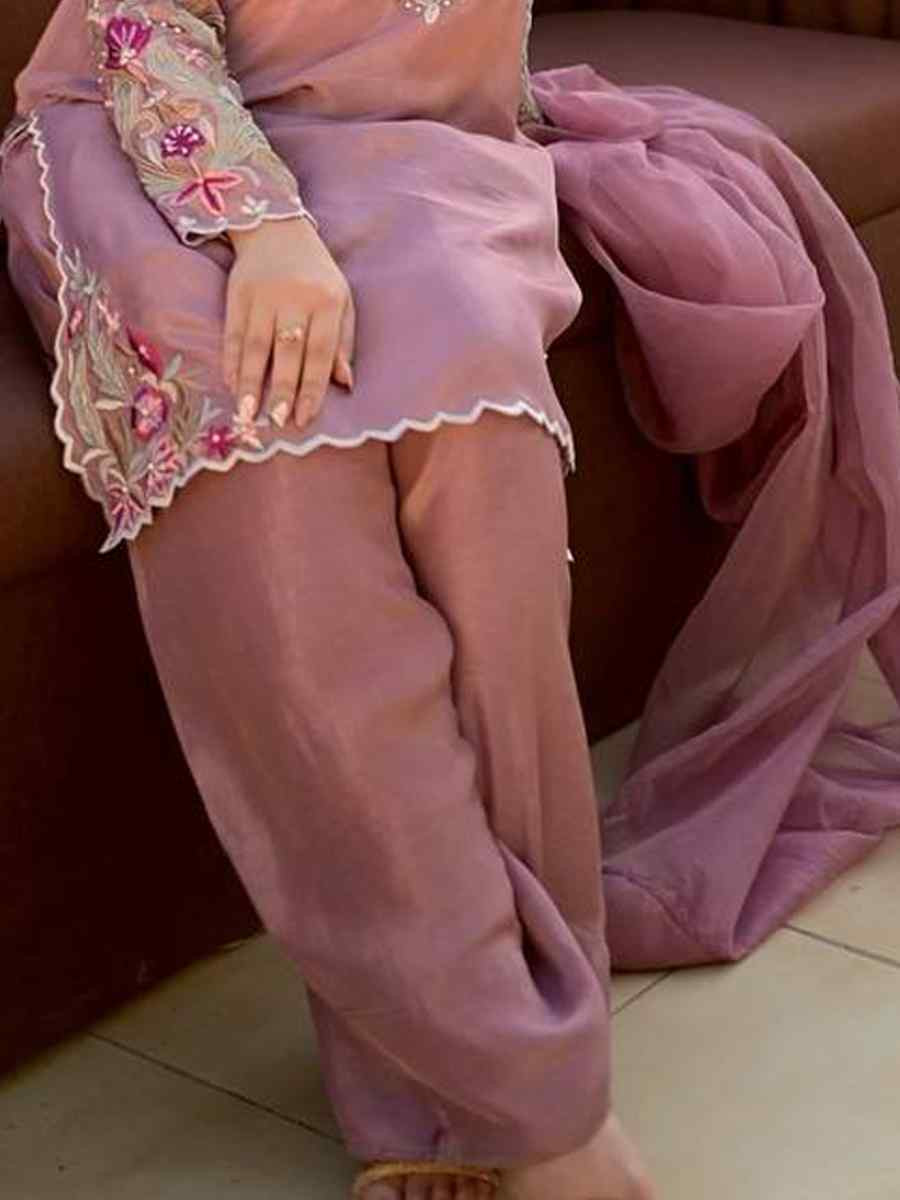 Pink Nature Crepe Silk Embroidered Festival Mehendi Ready Farsi Salwar Kameez