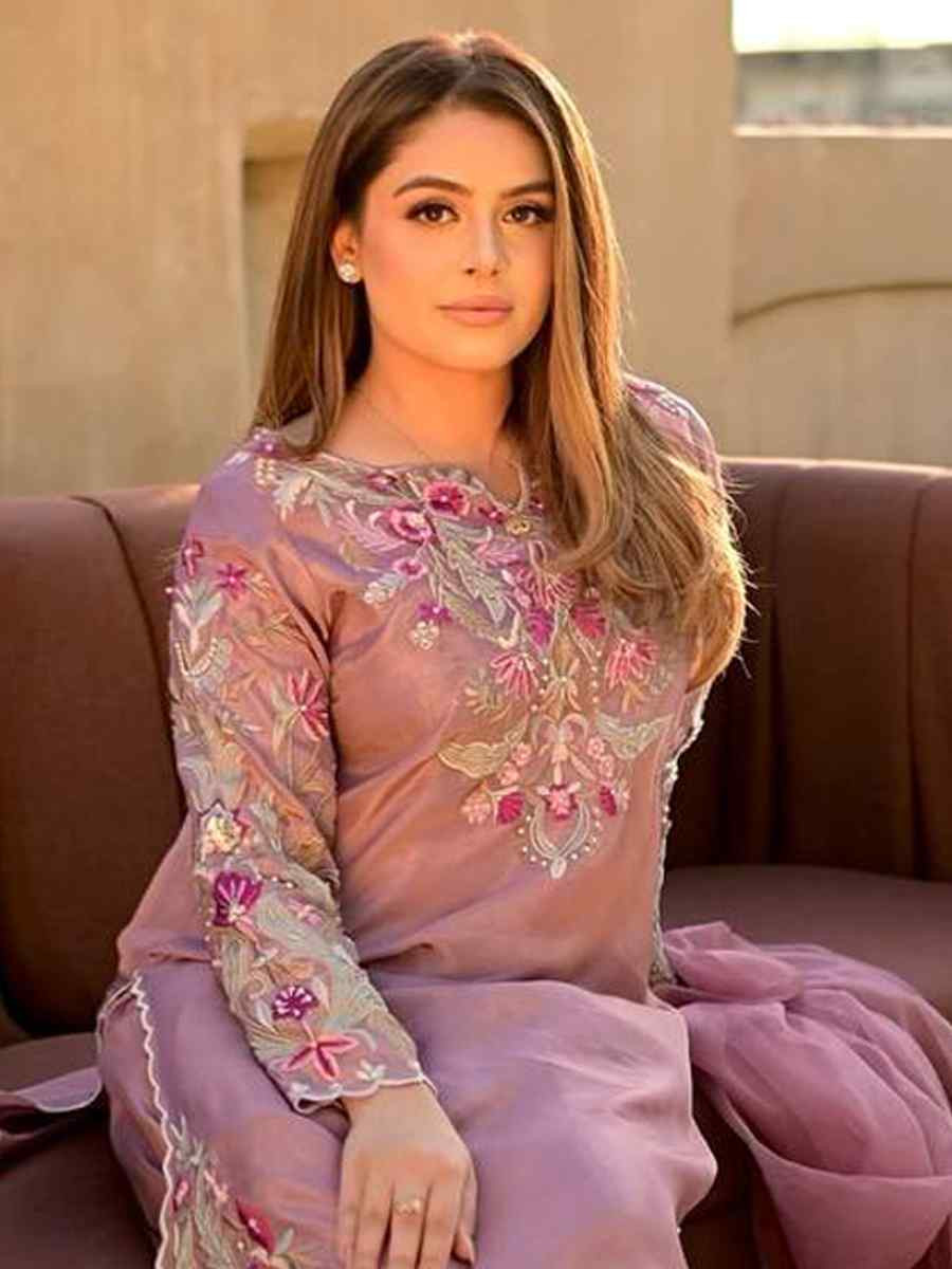 Pink Nature Crepe Silk Embroidered Festival Mehendi Ready Farsi Salwar Kameez