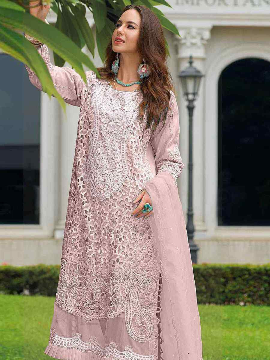 Pink Naylon Organza Embroidered Festival Wedding Pant Salwar Kameez