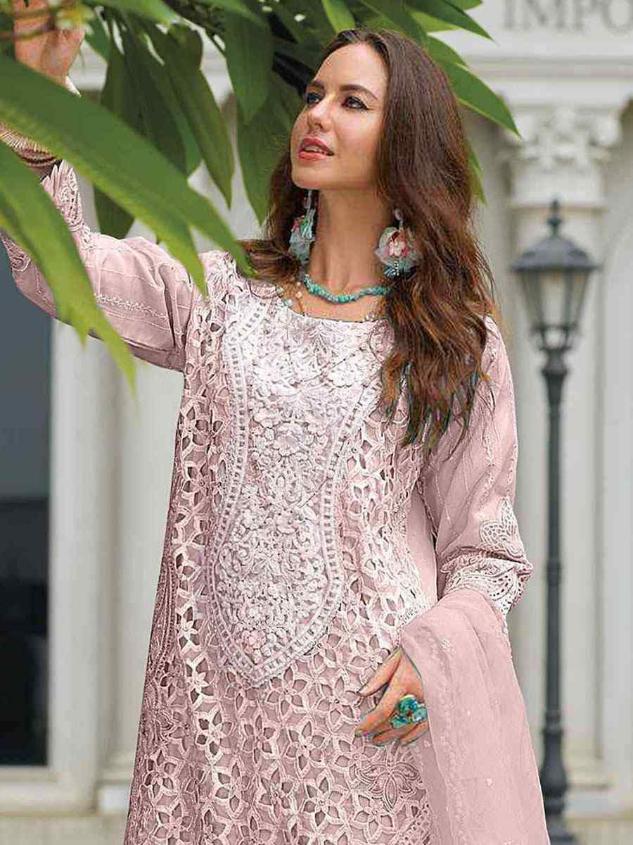 Pink Naylon Organza Embroidered Festival Wedding Pant Salwar Kameez