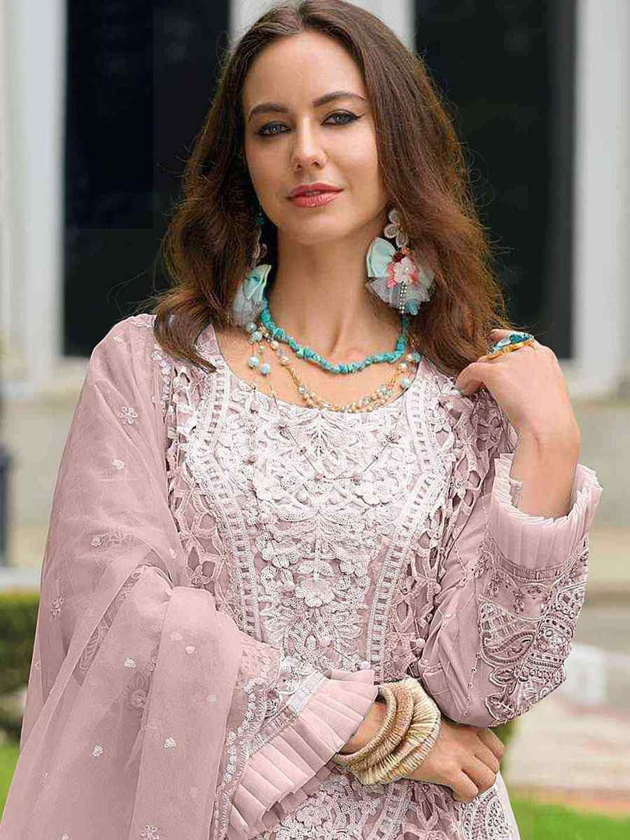 Pink Naylon Organza Embroidered Festival Wedding Pant Salwar Kameez