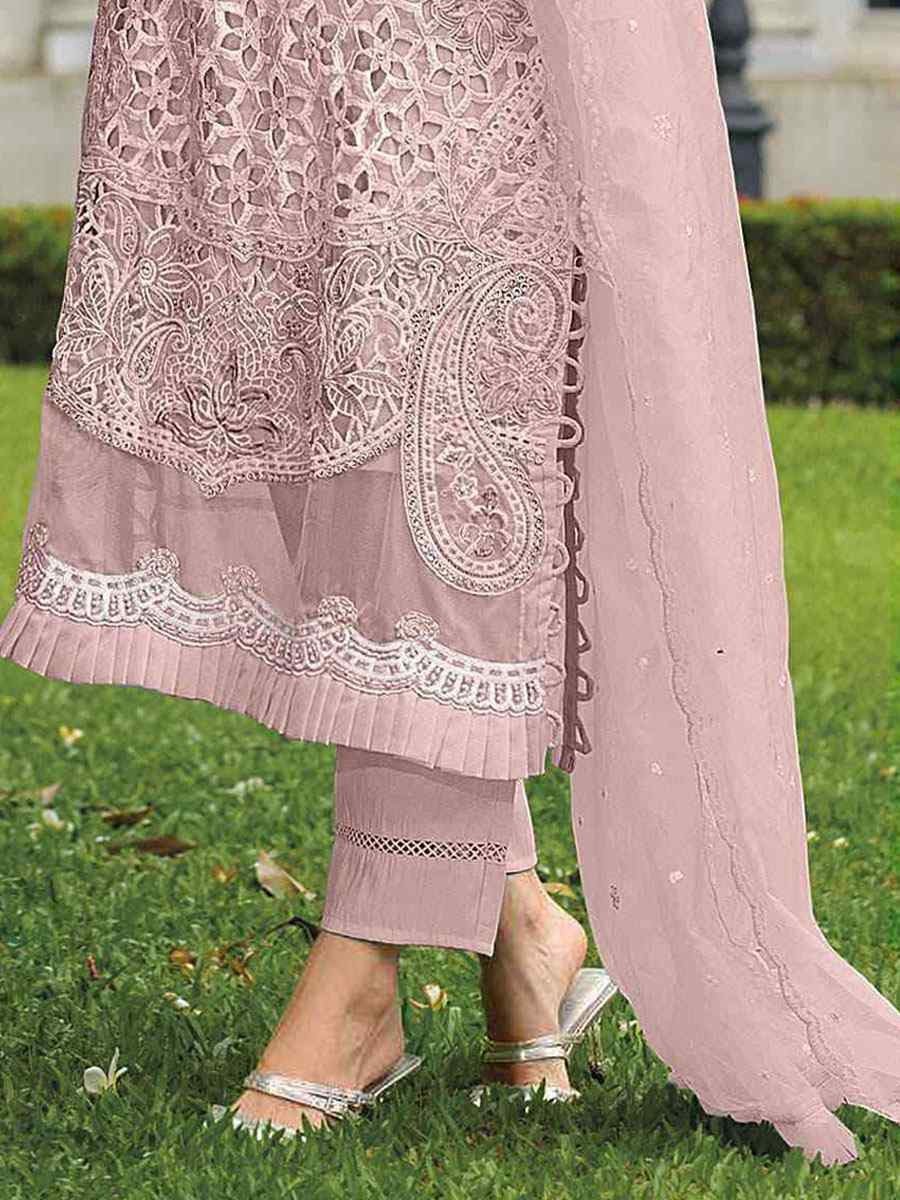 Pink Naylon Organza Embroidered Festival Wedding Pant Salwar Kameez