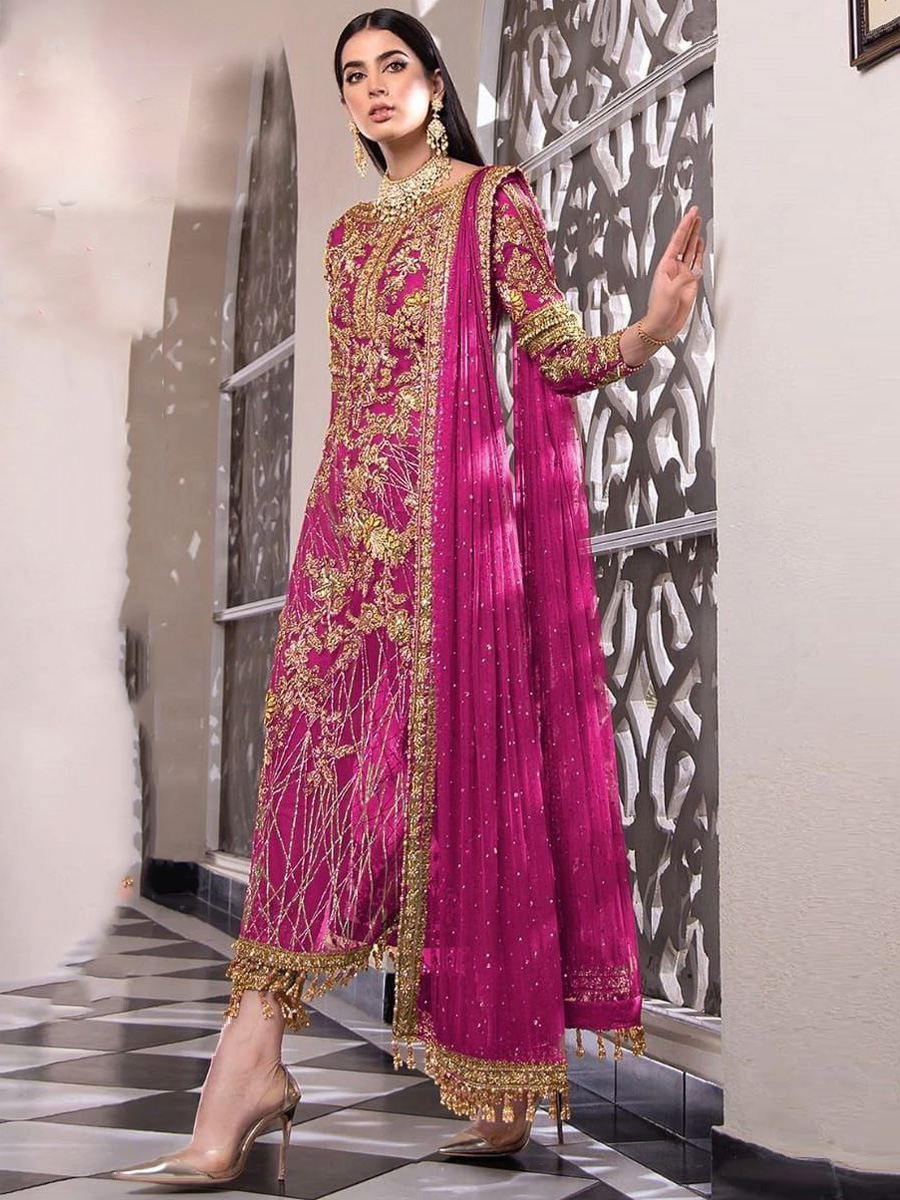 Pink Net Embroidered Festival Party Pant Salwar Kameez