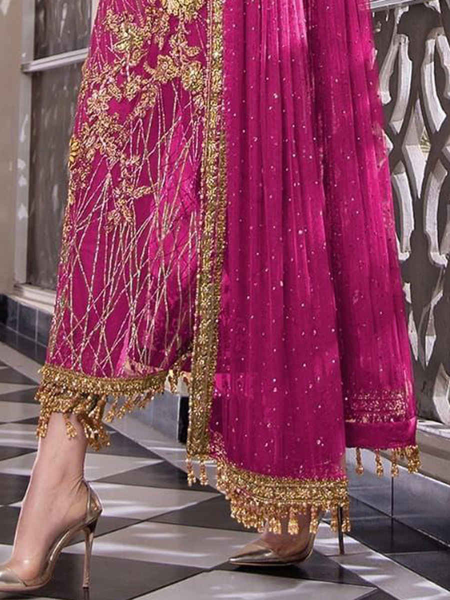 Pink Net Embroidered Festival Party Pant Salwar Kameez