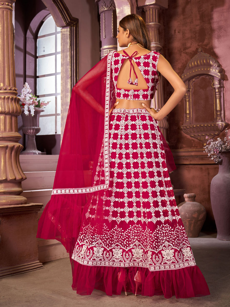 Pink Net Embroidered Festival Party Wear Heavy Border Lehenga Choli