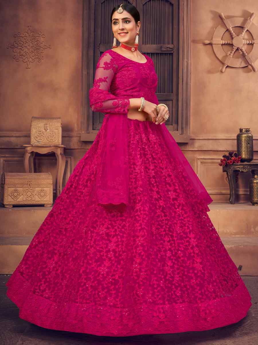 Pink Net Embroidered Festival Party Wear Heavy Border Lehenga Choli