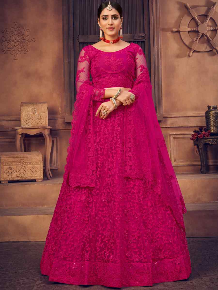 Pink Net Embroidered Festival Party Wear Heavy Border Lehenga Choli