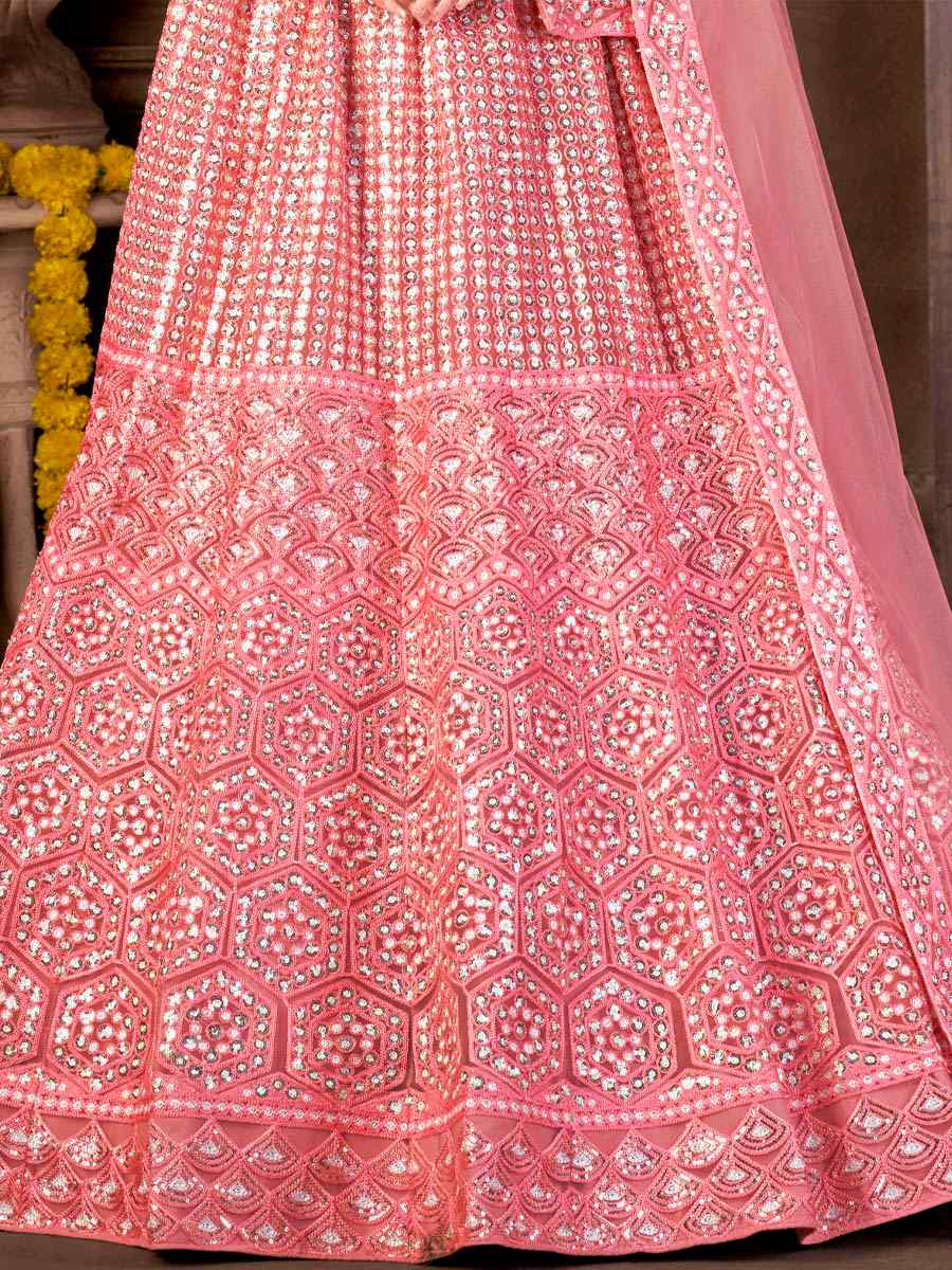 Pink Net Embroidered Festival Party Wear Heavy Border Lehenga Choli