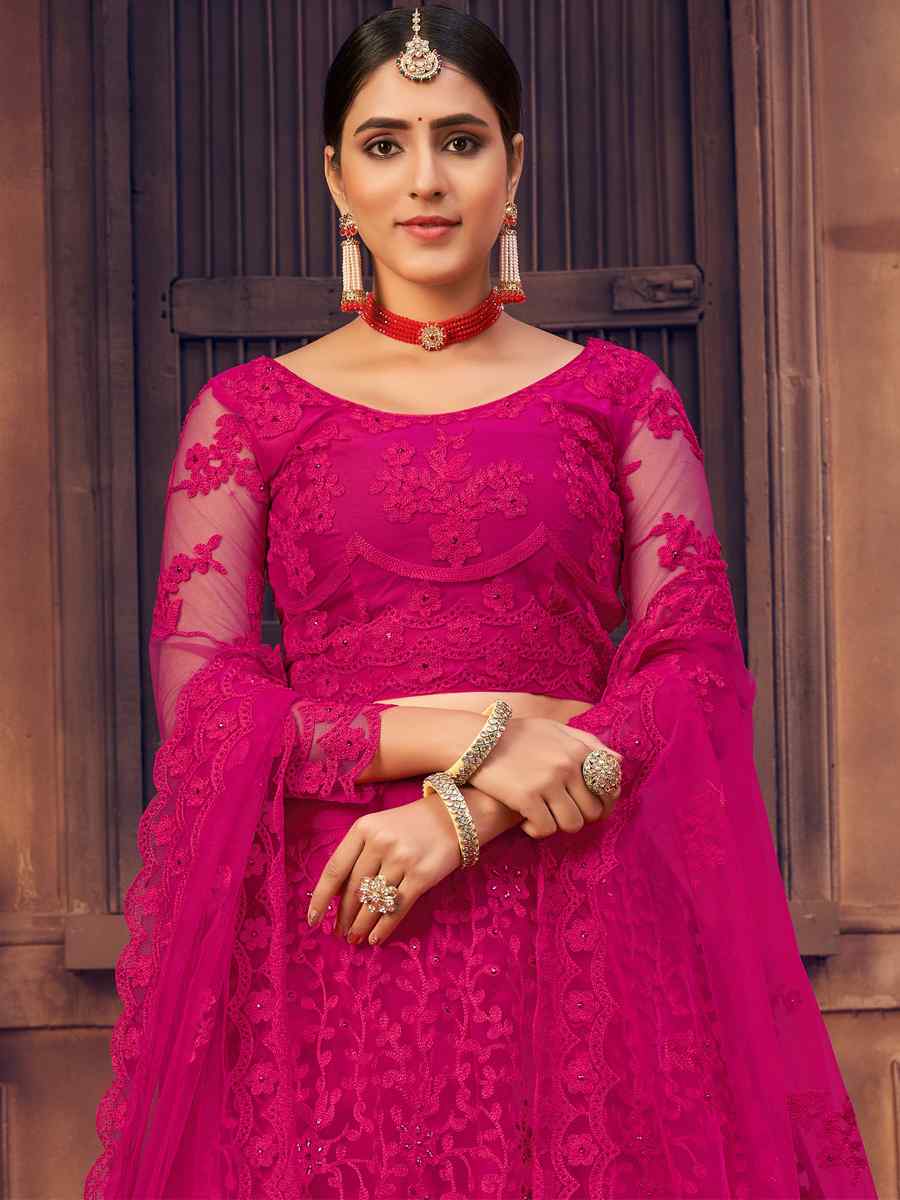 Pink Net Embroidered Festival Party Wear Heavy Border Lehenga Choli