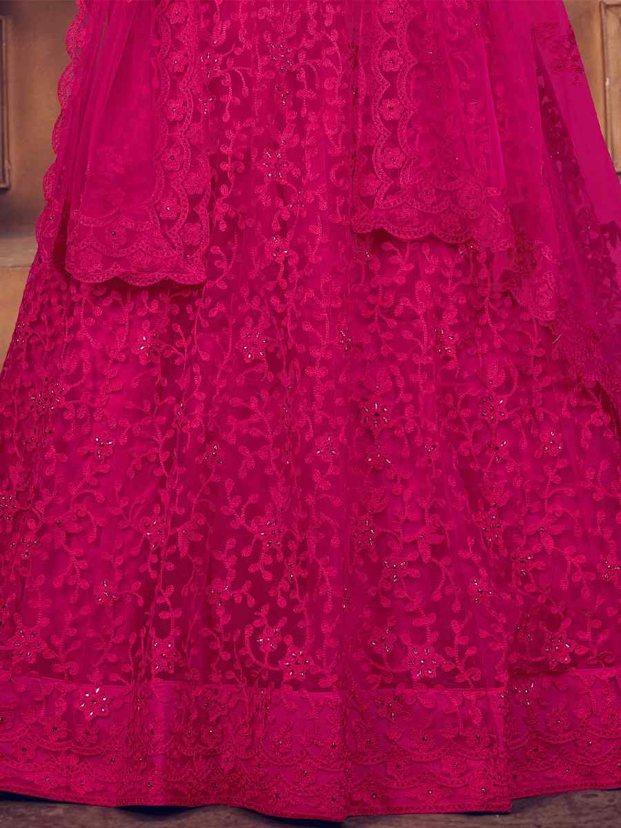 Pink Net Embroidered Festival Party Wear Heavy Border Lehenga Choli