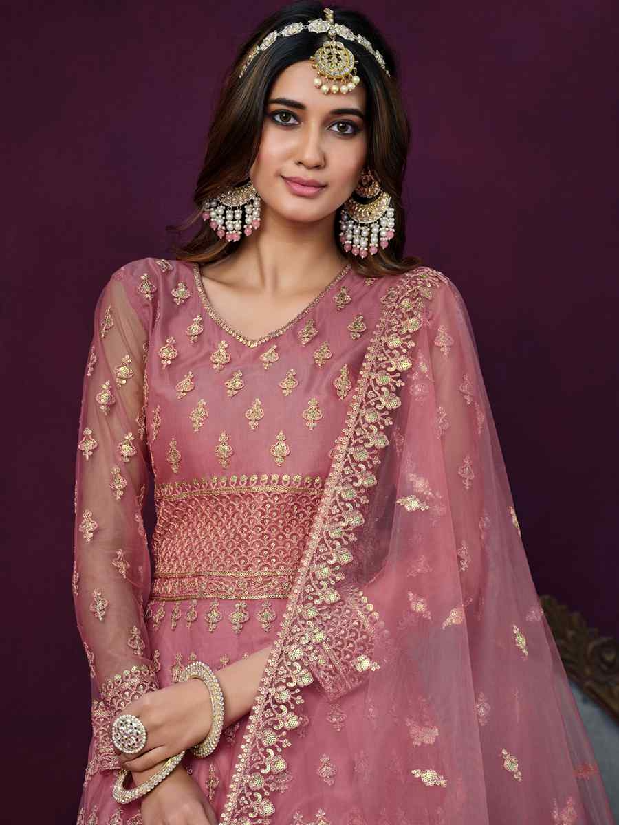 Pink Net Embroidered Festival Wedding Anarkali Salwar Kameez