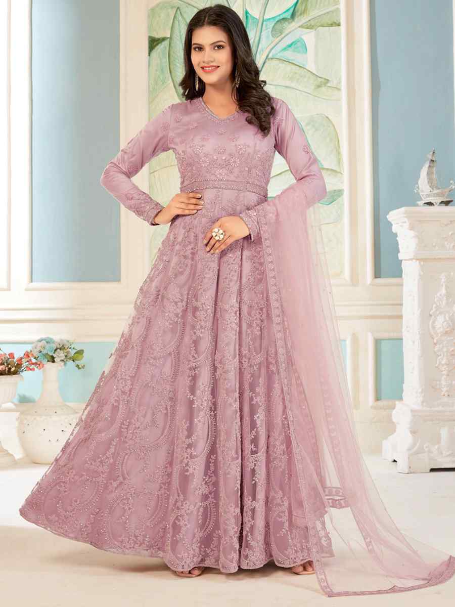 Pink Net Embroidered Festival Wedding Anarkali Salwar Kameez