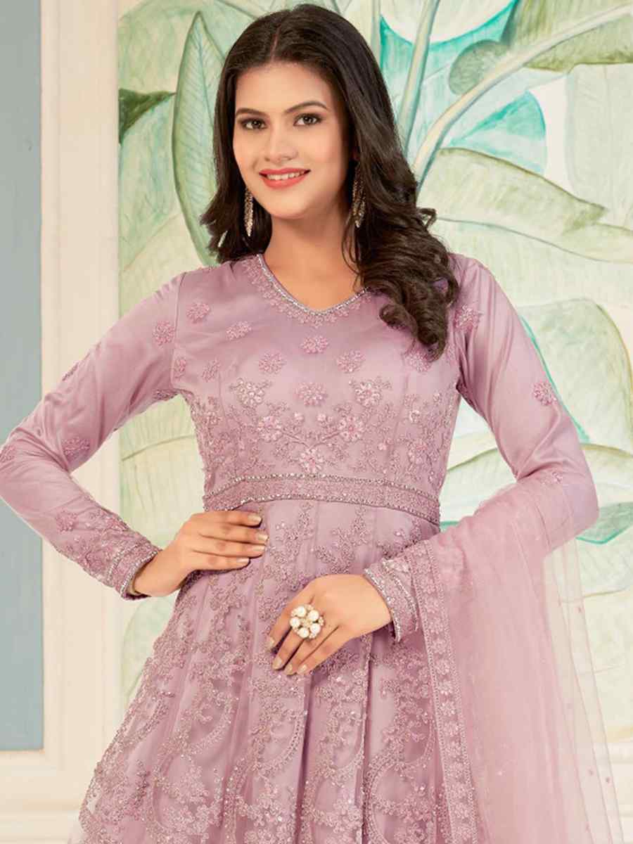 Pink Net Embroidered Festival Wedding Anarkali Salwar Kameez