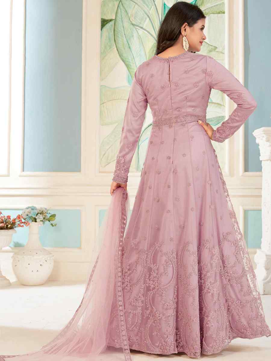 Pink Net Embroidered Festival Wedding Anarkali Salwar Kameez