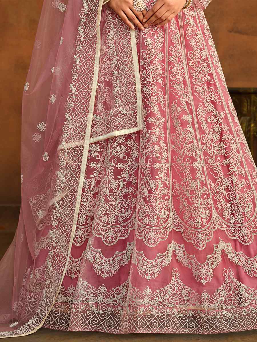 Pink Net Embroidered Festival Wedding Anarkali Salwar Kameez