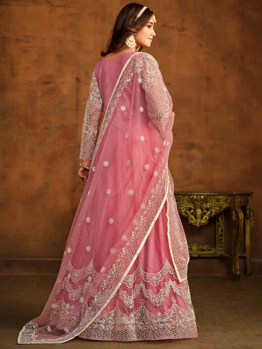 Pink Net Embroidered Festival Wedding Anarkali Salwar Kameez