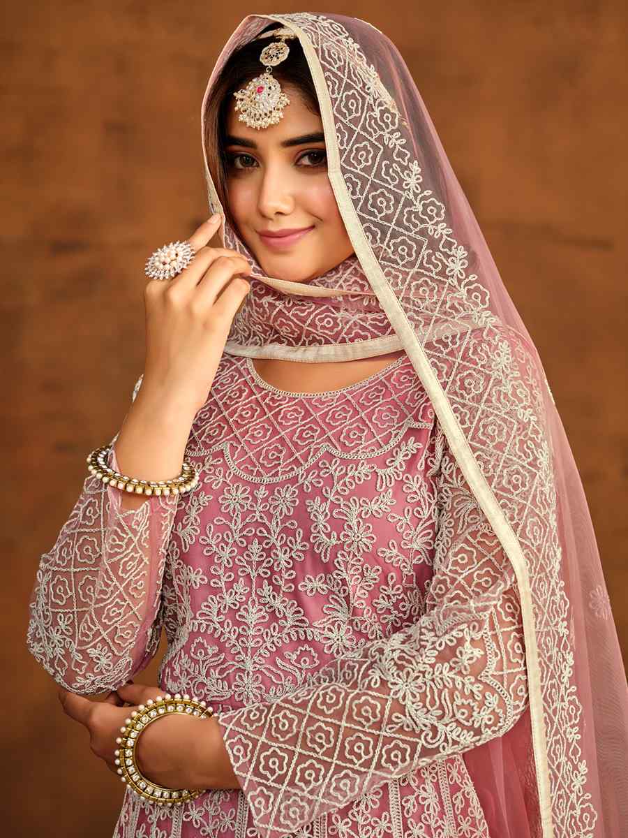 Pink Net Embroidered Festival Wedding Anarkali Salwar Kameez