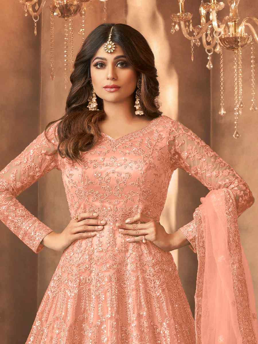 Pink Net Embroidered Festival Wedding Anarkali Salwar Kameez