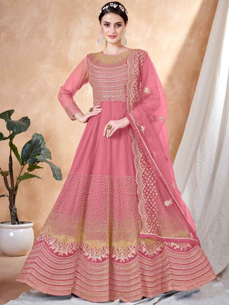 Pink Net Embroidered Festival Wedding Anarkali Salwar Kameez